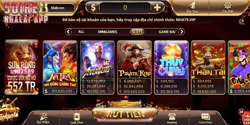 Sảnh nổ hũ tại thương hiệu với đa dạng sản phẩm slots hấp dẫn